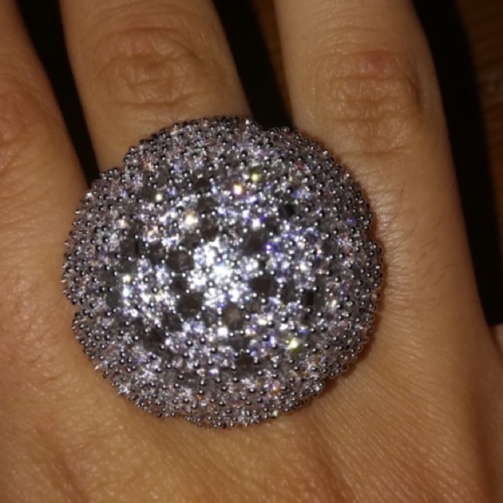 Platinum Plated CZ MM Diamonds Cocktail Ring 8